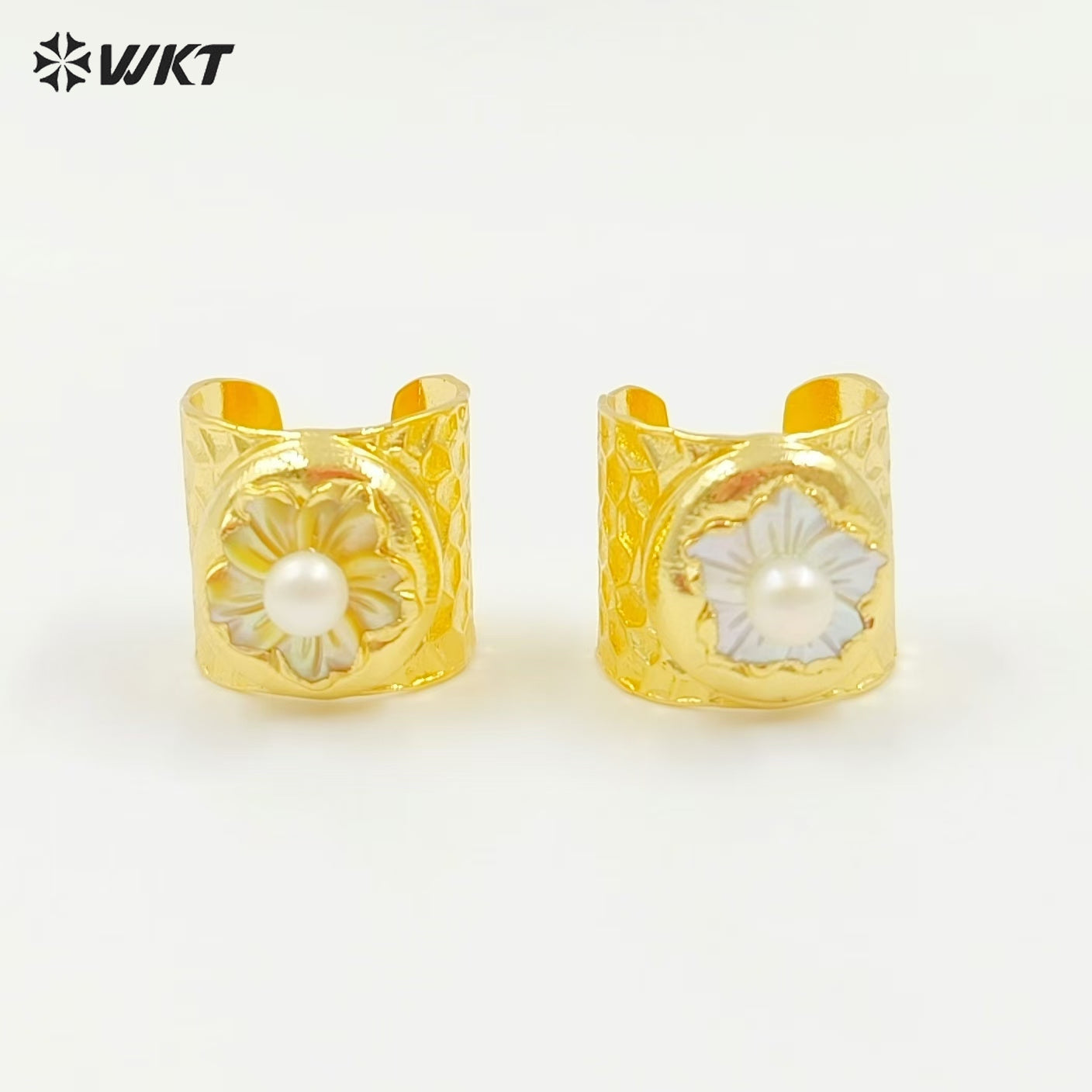 WT-MPR120 Hot Elegant 18K Gold Plated and Silver Delicate Flower Pearl Special Grain Ring for Stylish Women As Daily Decoration