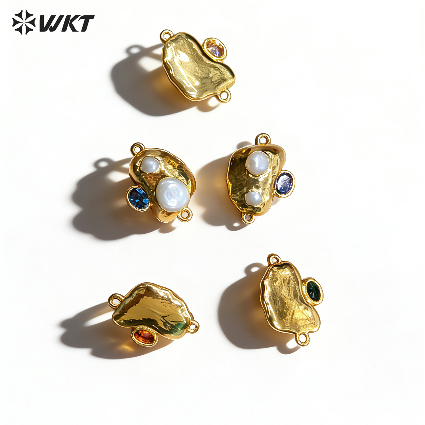 WT-PC023 New Arrival 18K Gold Plated Pearl And Various Colors Zircon Connector With Double Hoops For Women Bracelets Making