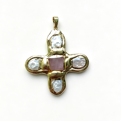 WT-JP401 Exquisite Accessory Pendant With Natural Freshwater Pearl and Turquoise Stone Cross Shape for Jewelry Handmade Gift