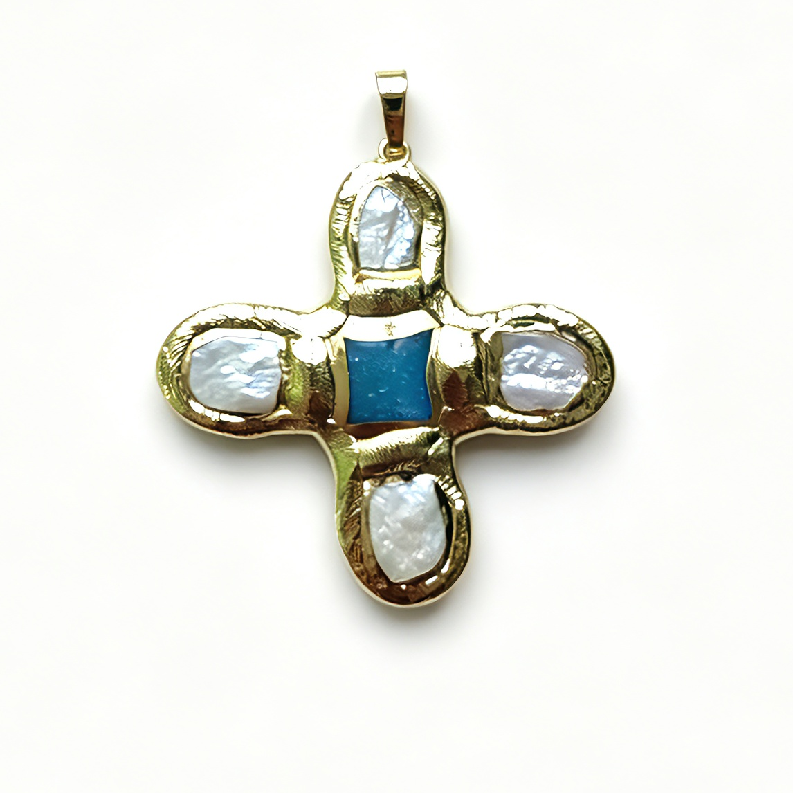 WT-JP401 Exquisite Accessory Pendant With Natural Freshwater Pearl and Turquoise Stone Cross Shape for Jewelry Handmade Gift
