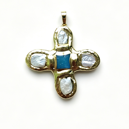 WT-JP401 Exquisite Accessory Pendant With Natural Freshwater Pearl and Turquoise Stone Cross Shape for Jewelry Handmade Gift