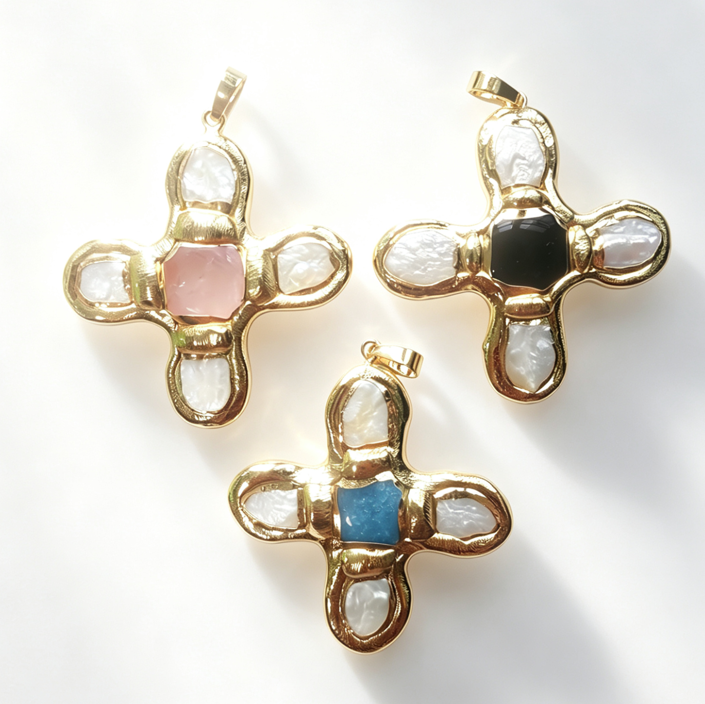 WT-JP401 Exquisite Accessory Pendant With Natural Freshwater Pearl and Turquoise Stone Cross Shape for Jewelry Handmade Gift