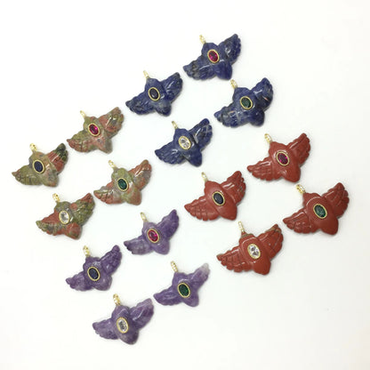 WT-P2146 Amazing Zircon And Multi Natural Gemstones Hand Carved Bird Shape Charms Pendants As Fashion Necklace Jewelry Findings