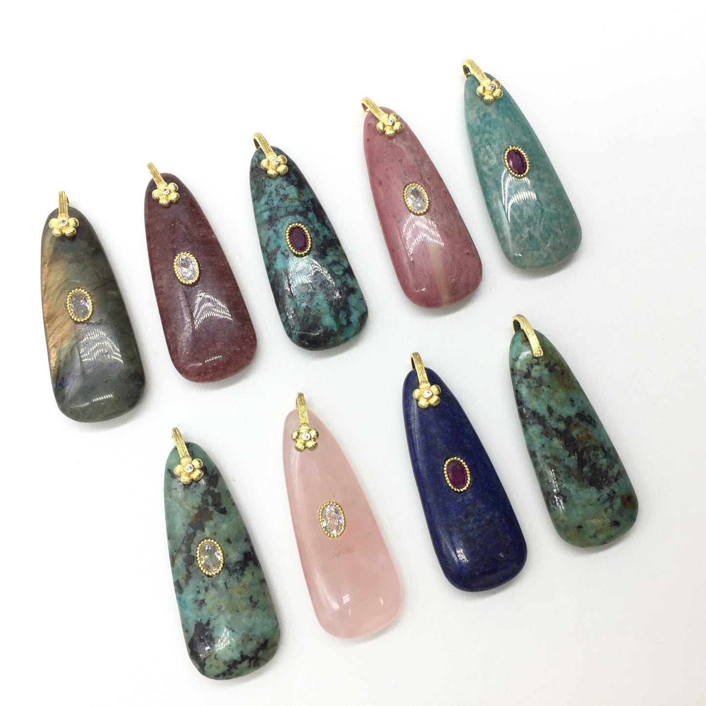 WT-P2148 New Arrival Round Zircon And Various Natural Gemstones Long Gold Pendants For Lady Elegant Earrings DIY Decoration