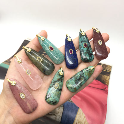 WT-P2148 New Arrival Round Zircon And Various Natural Gemstones Long Gold Pendants For Lady Elegant Earrings DIY Decoration