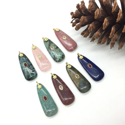WT-P2148 New Arrival Round Zircon And Various Natural Gemstones Long Gold Pendants For Lady Elegant Earrings DIY Decoration