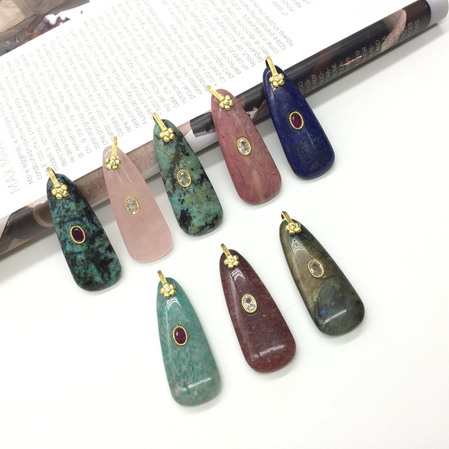 WT-P2148 New Arrival Round Zircon And Various Natural Gemstones Long Gold Pendants For Lady Elegant Earrings DIY Decoration