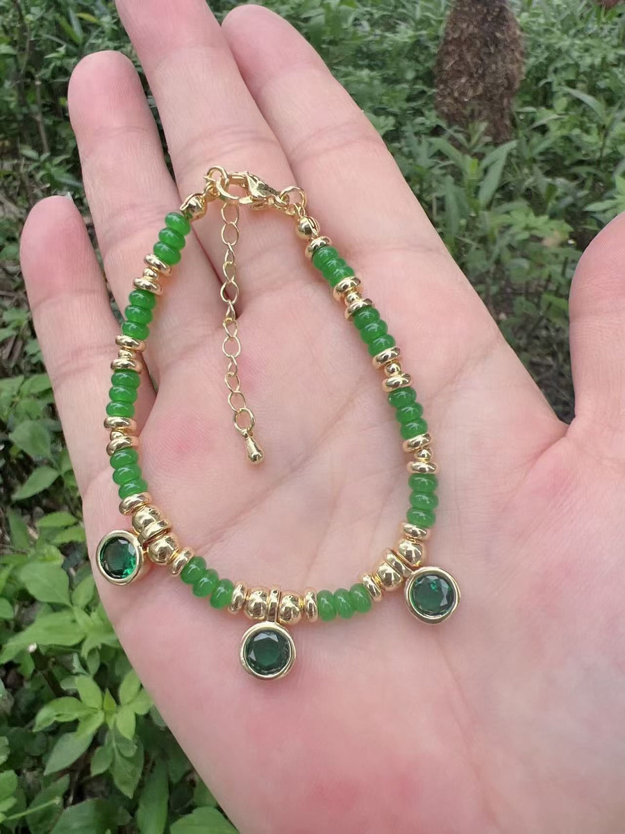 WT-MB132 Lovely Trendy Gold Plated Brass Beads And Natural Gemstone With Zircon Bracelets For Girl Daily Wearing Jewelry
