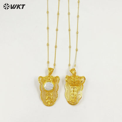 WT-JN329 New Sales Exquisite Gold Electroplated Leaves Shape With Round Natural Freshwater Pearl Pendant Necklace Women Jewelry