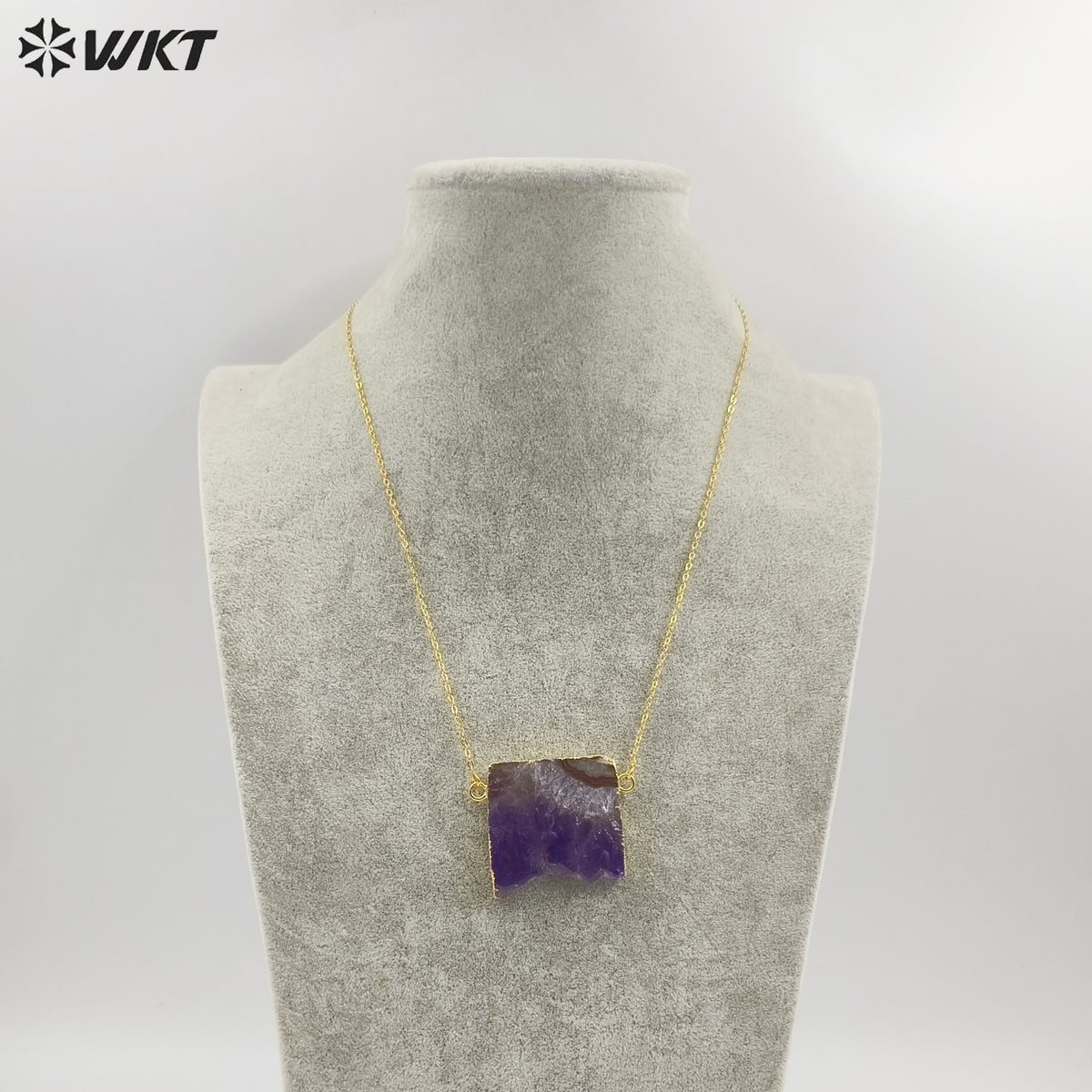WT-N121 Amazing Unique Slice Natural Druzy Amethyst Stone Necklace With 18K Gold Plated on Trim Energy Gemstone Pendant