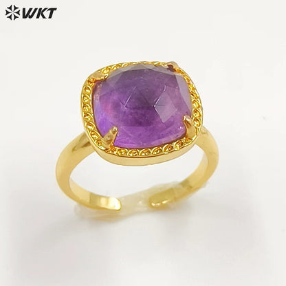 WT-R469 WKT Fashion Gemstone Elegant Women Gorgeous Gold Black Obsidian Labradorite Amethyst Stone Ring