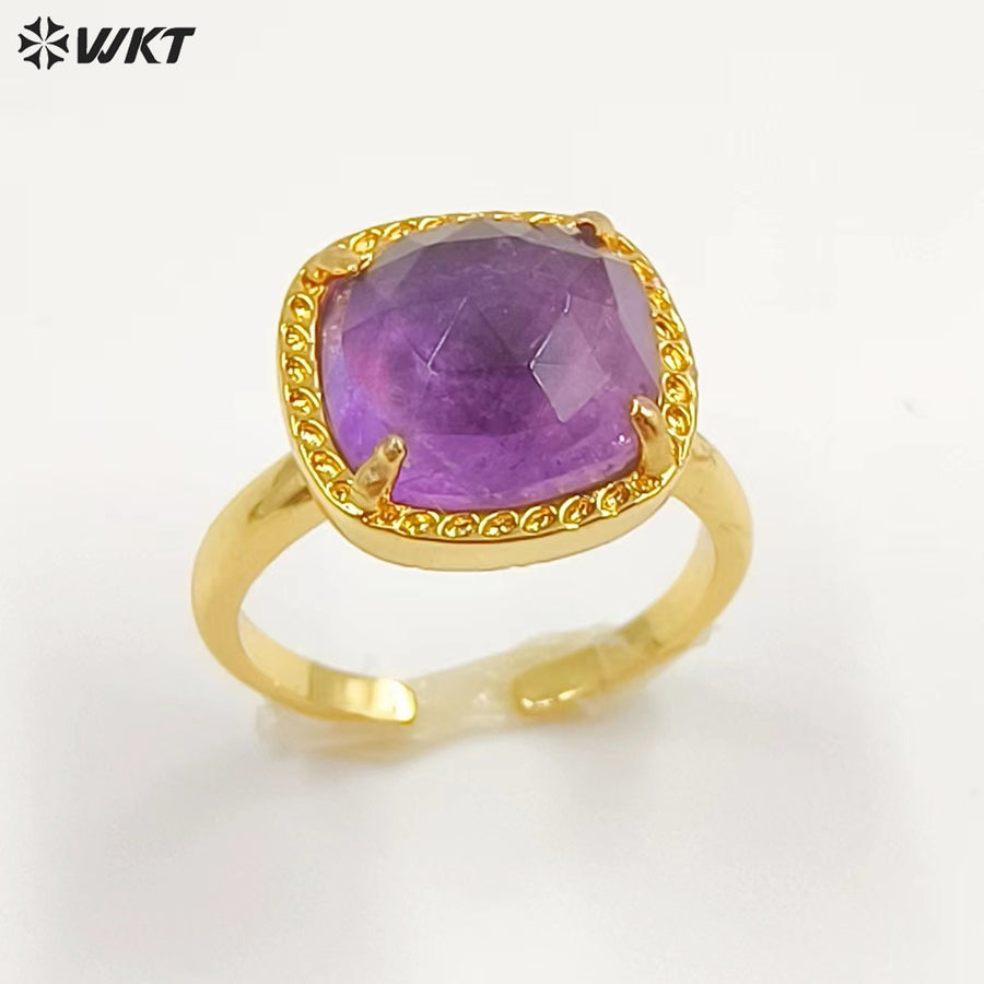 WT-R469 WKT Fashion Gemstone Elegant Women Gorgeous Gold Black Obsidian Labradorite Amethyst Stone Ring