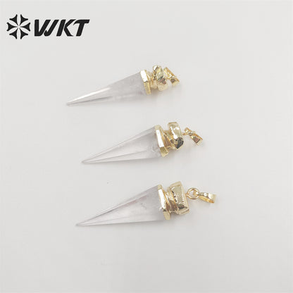WT-P1850 Wholesale Fashion Energy Crystal Quartz Point Pendant Natural Clear Crystal Stone Jewelry Pendants Long Bullet Pendant