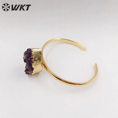 WT-B173 Exclusive Natural Amethyst Singles Stone Bangles in Adjustable Size, Amethyst Teardrop Stone Bangles