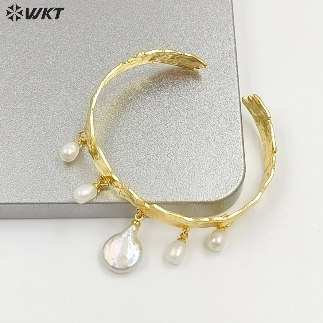 MPB134 Luxury Elegant 18K Gold Plated Natural Pearl And Colorful Zircon Fringed Adjustable Bangles For Lady Fashion Matching