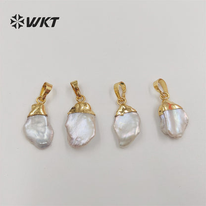 WT-JP308 Randomly Shape Fashion Gold Top Natural Freshwater Pearl Pendants Small Size Pearl Charms Baroque Pendant