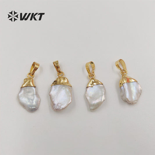 WT-JP308 Randomly Shape Fashion Gold Top Natural Freshwater Pearl Pendants Small Size Pearl Charms Baroque Pendant