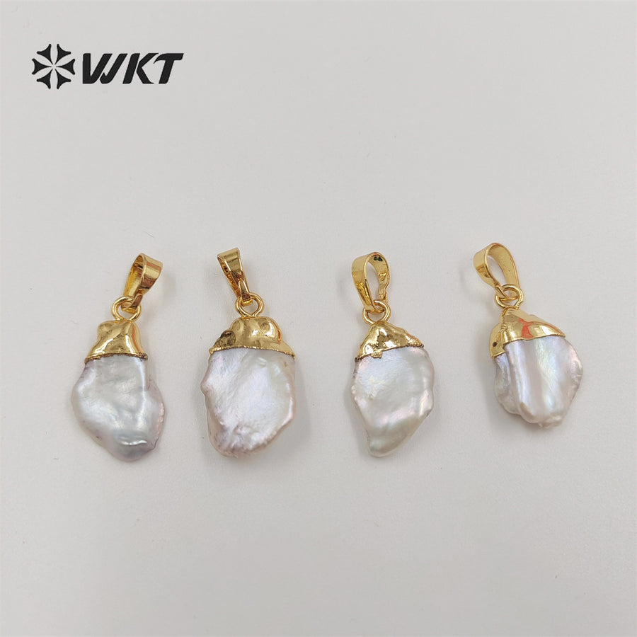 WT-JP308 Randomly Shape Fashion Gold Top Natural Freshwater Pearl Pendants Small Size Pearl Charms Baroque Pendant