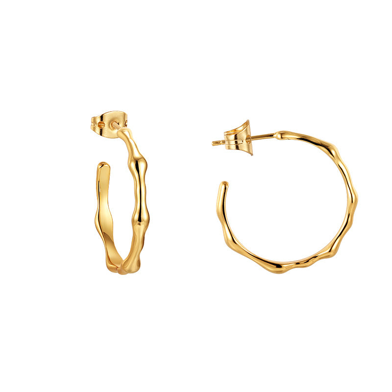 WT-E749 Women Fashion 18K Real Gold Plated NonTarnishable Simple C Shape Metal Huggie Earrings for Party