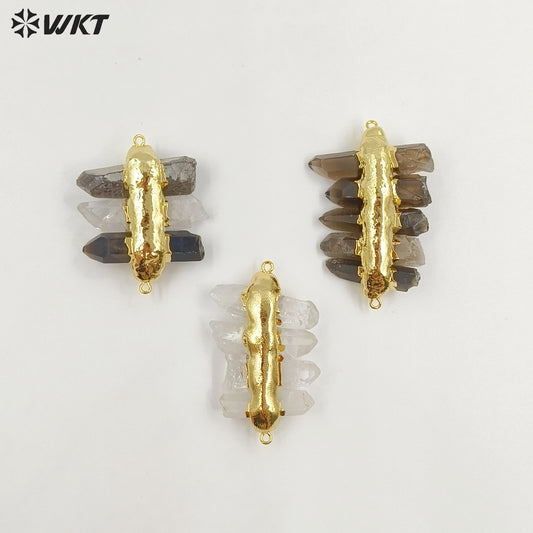WT-P1612 WKT New Design Gold Electroplated Natural Crystal Quartz Pendant Lady Fashion Double Loops Stone Pendant
