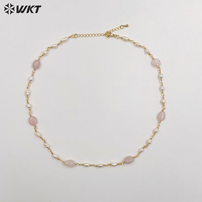 WT-JN246 Wholesale Vintage Pearl and Stone Natural 18k Chain Gold Plated Exquisite High Quality Beads Necklace