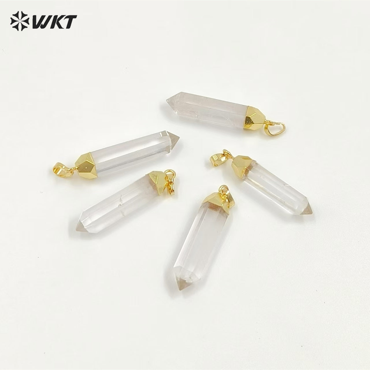 WT-P1029 Unique Clear Crystal Point Pendant for Necklace Making ,Wholesale 24k Real Gold Plated Quart Point Pendant