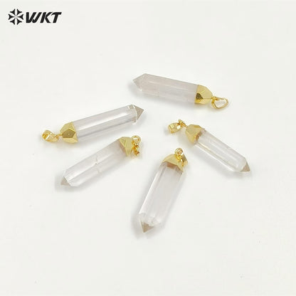 WT-P1029 Unique Clear Crystal Point Pendant for Necklace Making ,Wholesale 24k Real Gold Plated Quart Point Pendant