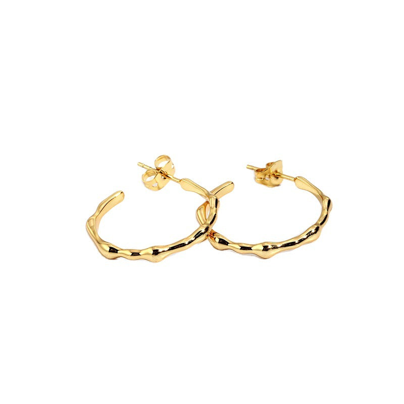 WT-E749 Women Fashion 18K Real Gold Plated NonTarnishable Simple C Shape Metal Huggie Earrings for Party