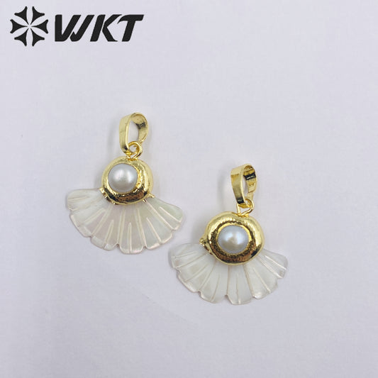 WT-JP344 WKT Classic Vintage Hot Selling Fan Design Freshwater Pearl Luxury Scallop Shell Necklace Pendants for Daily
