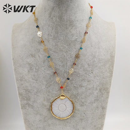WT-JN216 Amazing Beauty White Sunflower Shell Necklace Natural White Shell Made Flower Charm Beads Necklace for Gift