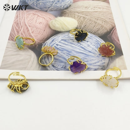 WT-R608 Wholesale Simple Style Gold Electroplated Natural Gemstones Waterdrop Shape Rings For Dance Party Matching Jewelry