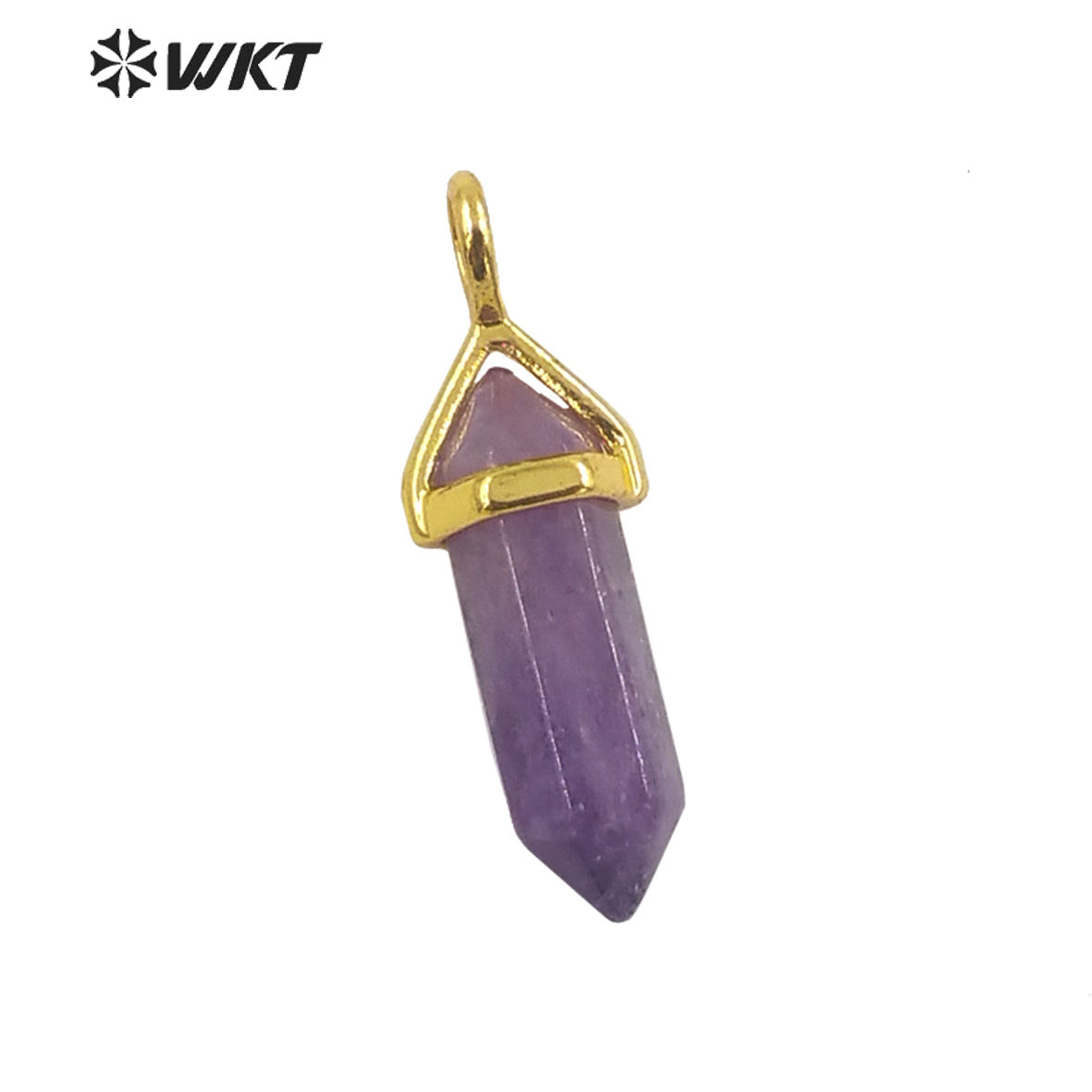 WT-P1864 Trendy Hot Spirit Quartz Double Point Bullet Pendant Gold Cap Natural Gemstone Hexagon Stone Jewelry Pendant
