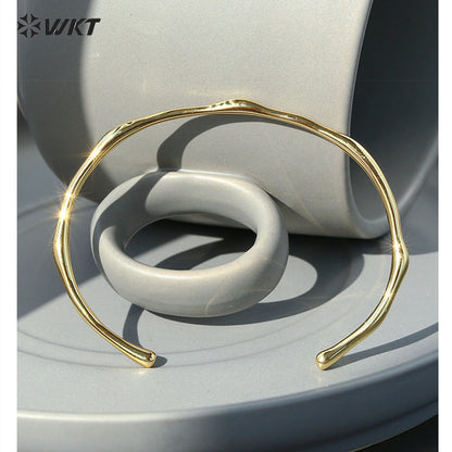 WT-B645 New Fashion Design 18K Real Gold Plated Resist Tarnishable Adjustable Open Size Lady Brass Simple Bangle