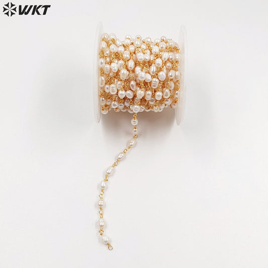 WT-RBC069 Wholesale New Arrival Fashion Female Jewelry Gold or Silver Plated DIY Necklace Freshwater Pearl Brass Rosary Chain