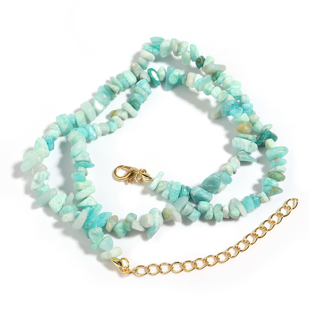 WT-N1438 45cm+5cm Extend Chain Long Gemstone Casual Long Statement Necklace Natural Chips Stone Necklace