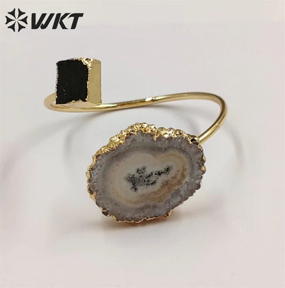 WT-B625 WKT 2022 NEW Style Stelatite Quartz and Black Tourmaline Bangle Fashion Flower Shape Bangle Accessories Women
