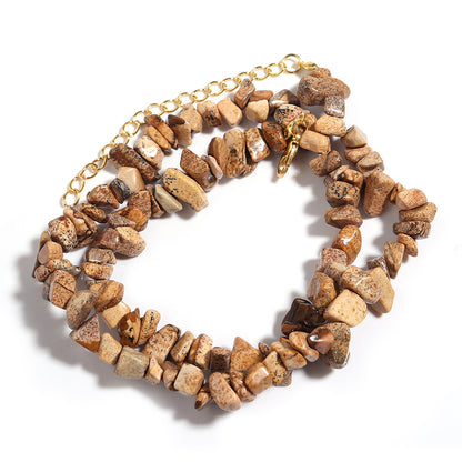 WT-N1438 45cm+5cm Extend Chain Long Gemstone Casual Long Statement Necklace Natural Chips Stone Necklace
