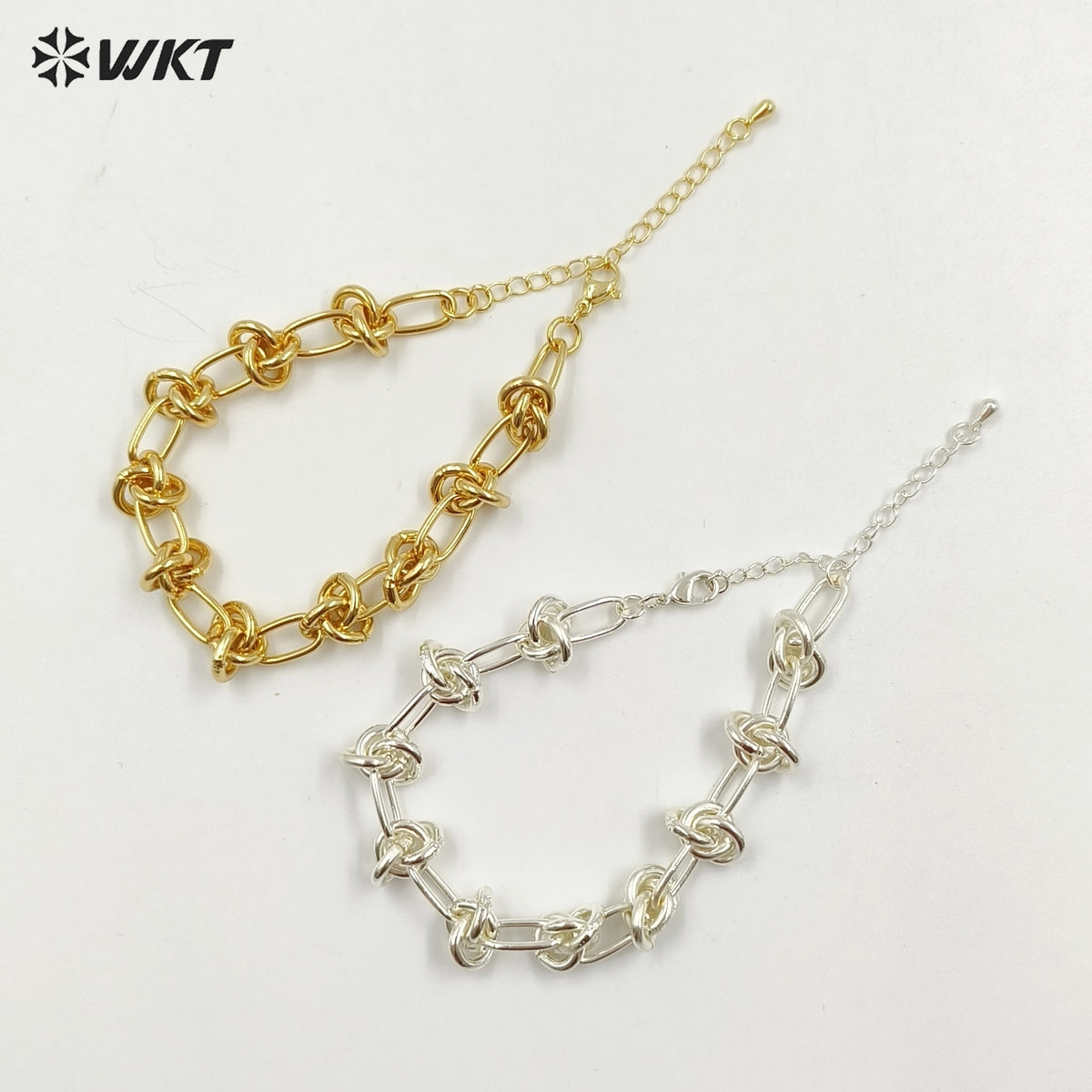WT-JF338 Supper Hot 18k Real Gold Plated Yellow Brass Big Metal Chain Bracelet Locomotive Style Knotted Chain Women Bracelets