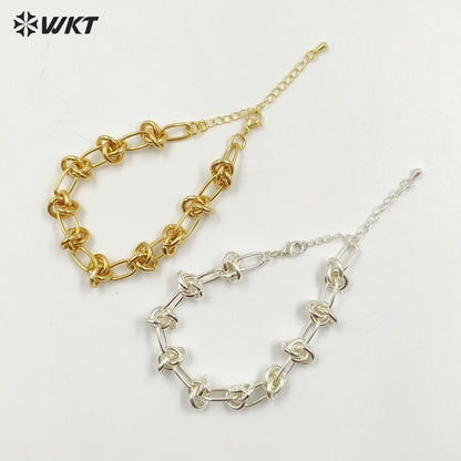 WT-JF338 Supper Hot 18k Real Gold Plated Yellow Brass Big Metal Chain Bracelet Locomotive Style Knotted Chain Women Bracelets