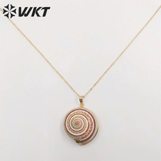 WT-N345 Hot 18k Gold Plated Natural Shell Necklace Fashion 18inch Long Link Chain Trumpet Shell Necklace