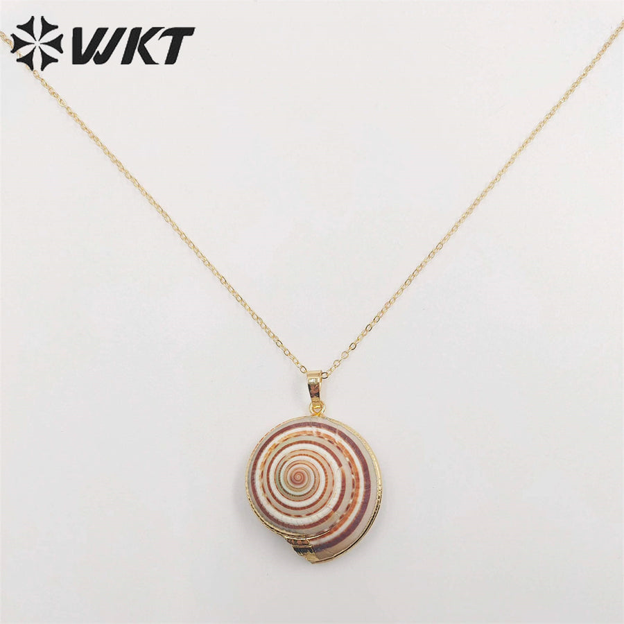 WT-N345 Hot 18k Gold Plated Natural Shell Necklace Fashion 18inch Long Link Chain Trumpet Shell Necklace
