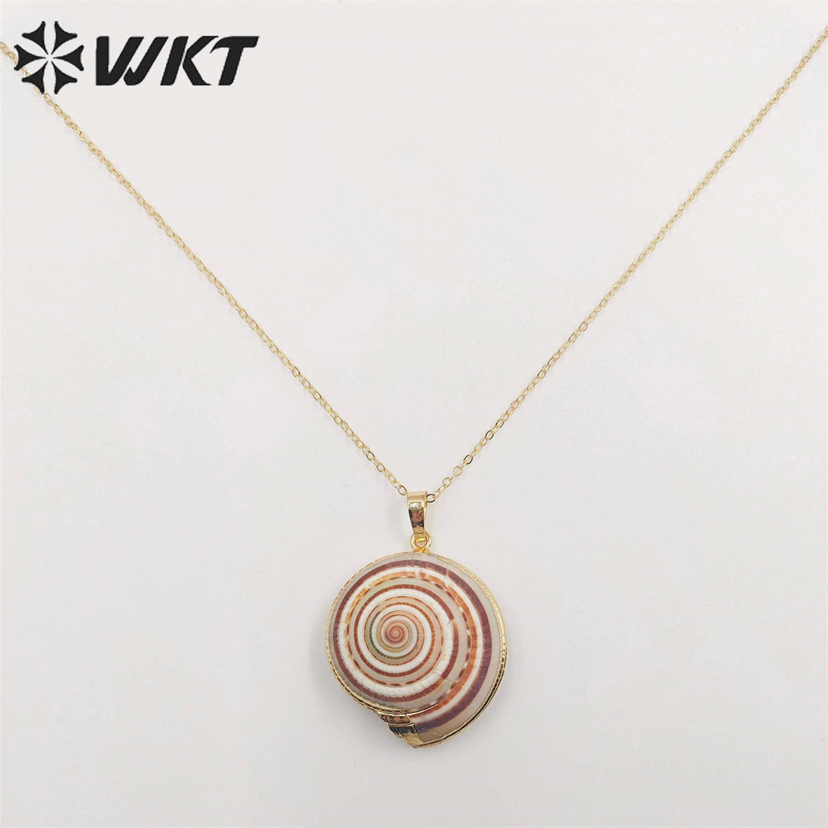 WT-N345 Hot 18k Gold Plated Natural Shell Necklace Fashion 18inch Long Link Chain Trumpet Shell Necklace