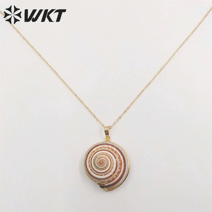 WT-N345 Hot 18k Gold Plated Natural Shell Necklace Fashion 18inch Long Link Chain Trumpet Shell Necklace