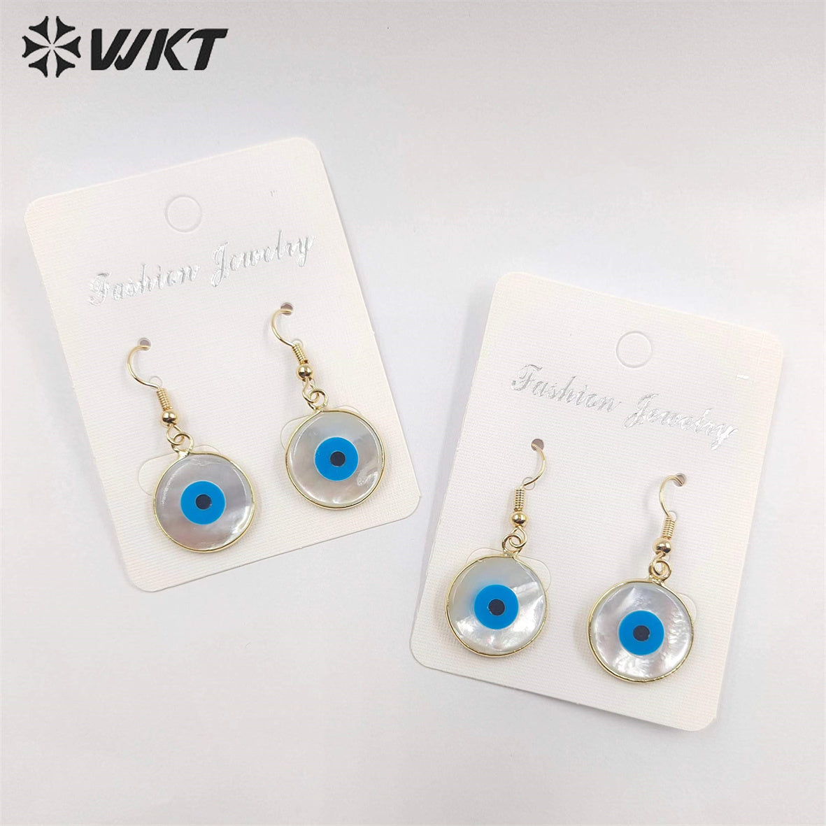 WT-E162 Wholesale Fashion Gold Plated Bezel Eye Earrings, Women Gold Shell Eye Earrings Natural Shell Earrings