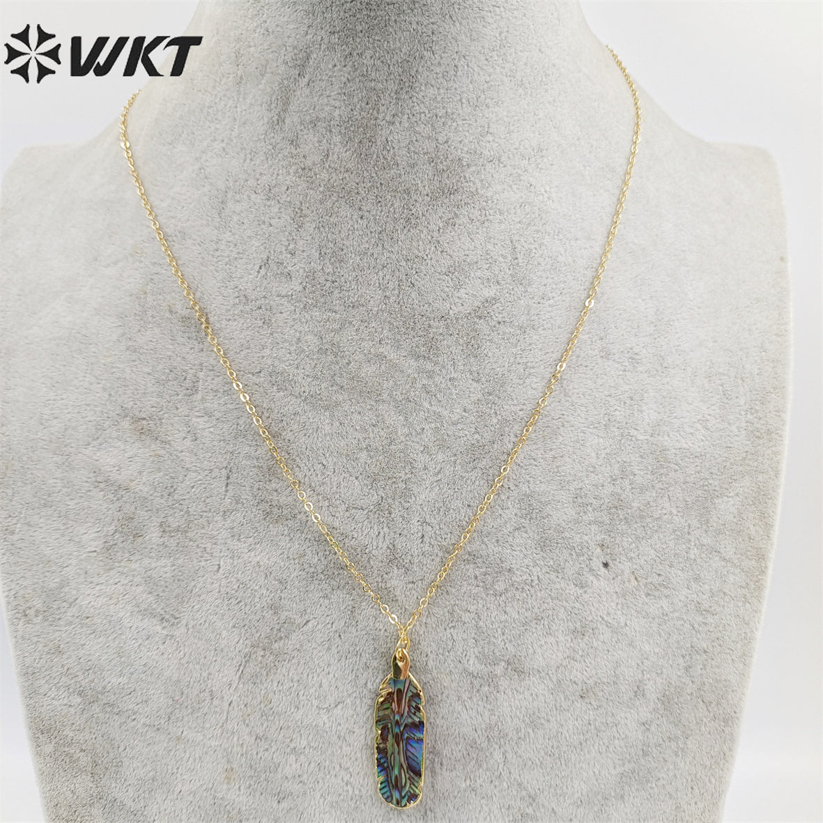 WT-N1034 WKT Necklace Fashion 18k Real Gold Plated Jewelry Popular Feather Shape Abalone Shell Necklace Pauwa Necklace