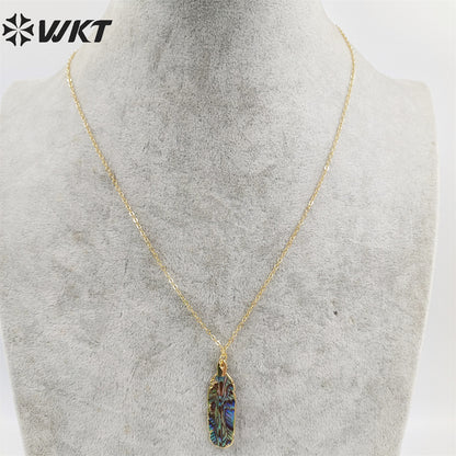 WT-N1034 WKT Necklace Fashion 18k Real Gold Plated Jewelry Popular Feather Shape Abalone Shell Necklace Pauwa Necklace