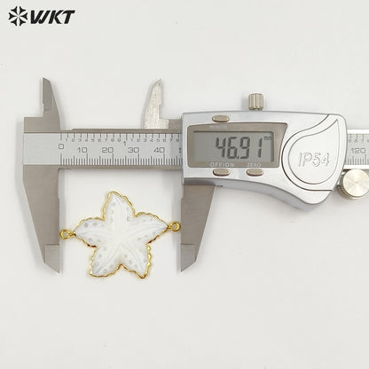 WT-JP459 Fashion Ocean Series 18K Gold Plated Natural Shell Starfish Shape Pendant With Double Hoops As Jewelry Findings