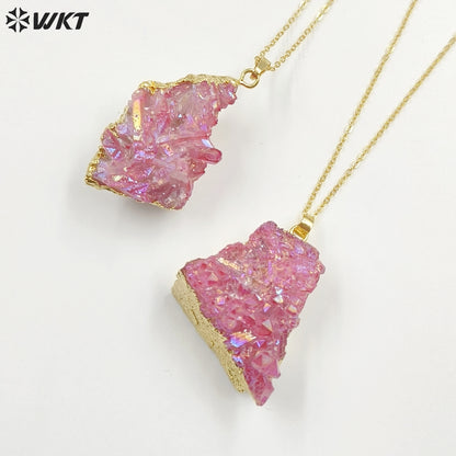 WT-N1441 WKT Best 2023 Newest Natural Aura Cluster Quartz Pendant Necklace Women Simple Hoop Aura Necklace