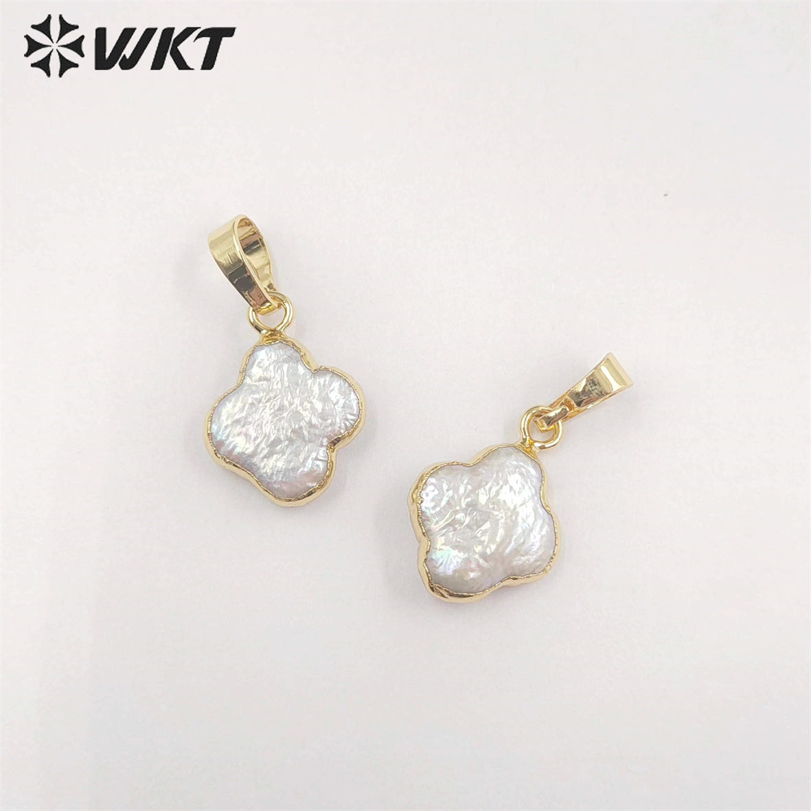 WT-JP341 WKT Newest Flower Natural Freshwater Pearl Leaf Charmrs Purity White Pearl Necklace Pendants for Girl Friend Gift