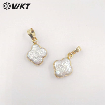 WT-JP341 WKT Newest Flower Natural Freshwater Pearl Leaf Charmrs Purity White Pearl Necklace Pendants for Girl Friend Gift